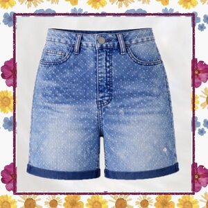 Crave Fame Polka Dot Acid Wash Denim Shorts Size 1 Petite | 2013 High Rise Y2K